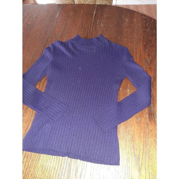 Small Kim Rogers Blue Lightweight Long Sleeve Mock Neck Acrylic Sweater - Picture 1 of 2